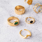 Adjustable Onyx Ring Plated in 18k Gold