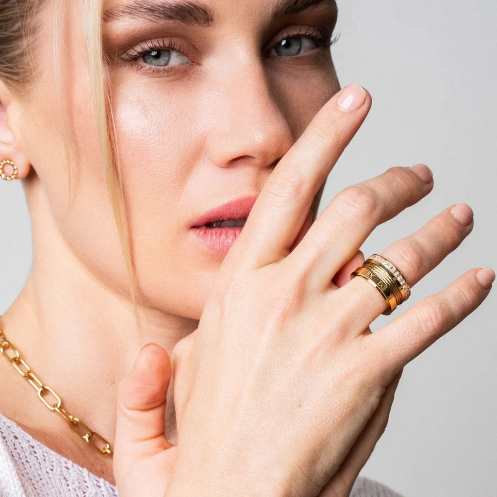 Wire and Crystal Ring Plated in 18k Gold