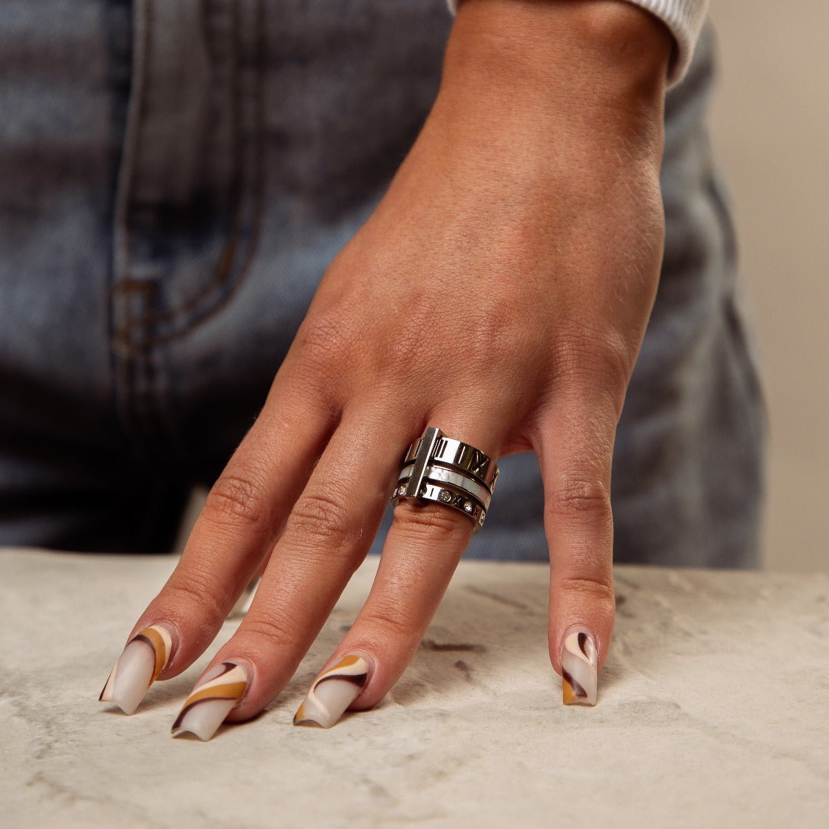 Triple Ring with Roman Numerals - Silver