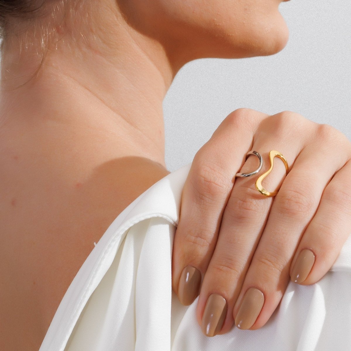 Adjustable Contour Ring with a Mix of Gold and Silver Plating