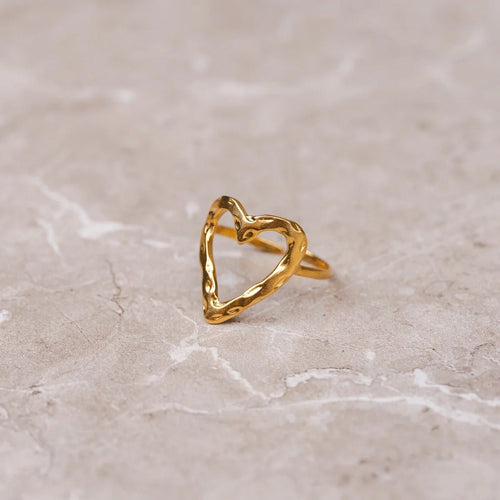 Adjustable Organic Heart Ring Plated in 18K Gold