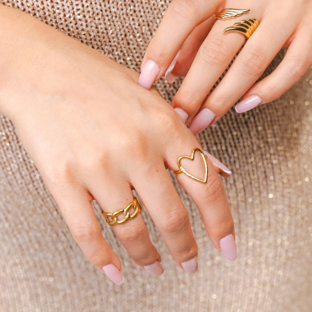 Bold Adjustable Chain Ring Plated in 18K Gold