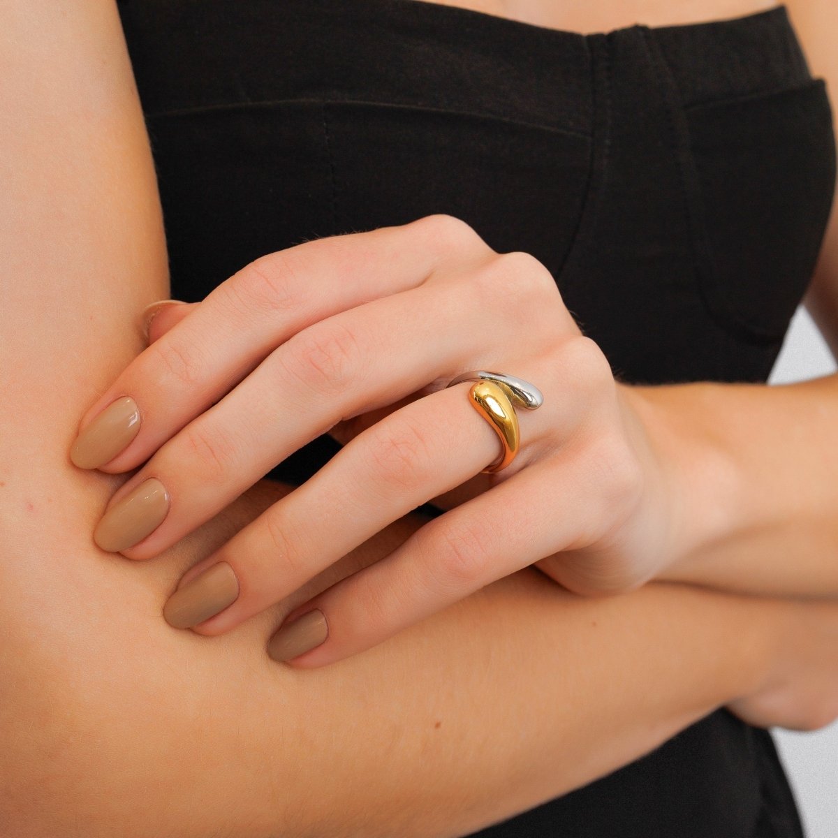 Adjustable Drop Ring with Gold and Silver Finish