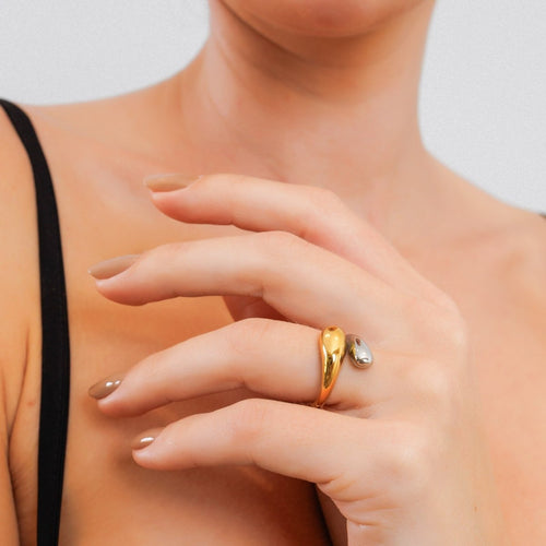 Adjustable Drop Ring with Gold and Silver Finish