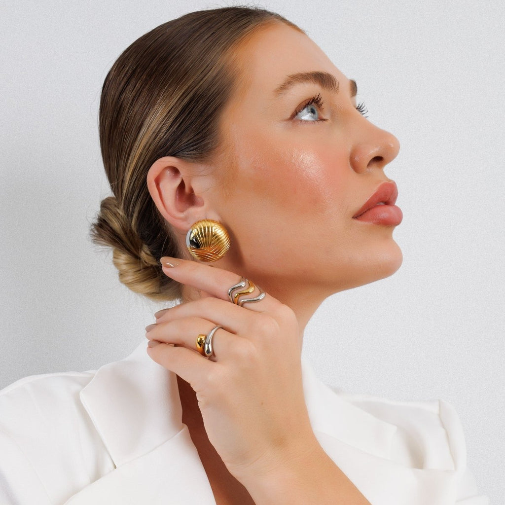 Adjustable Waves Ring with Mixed Gold and Silver Finishes