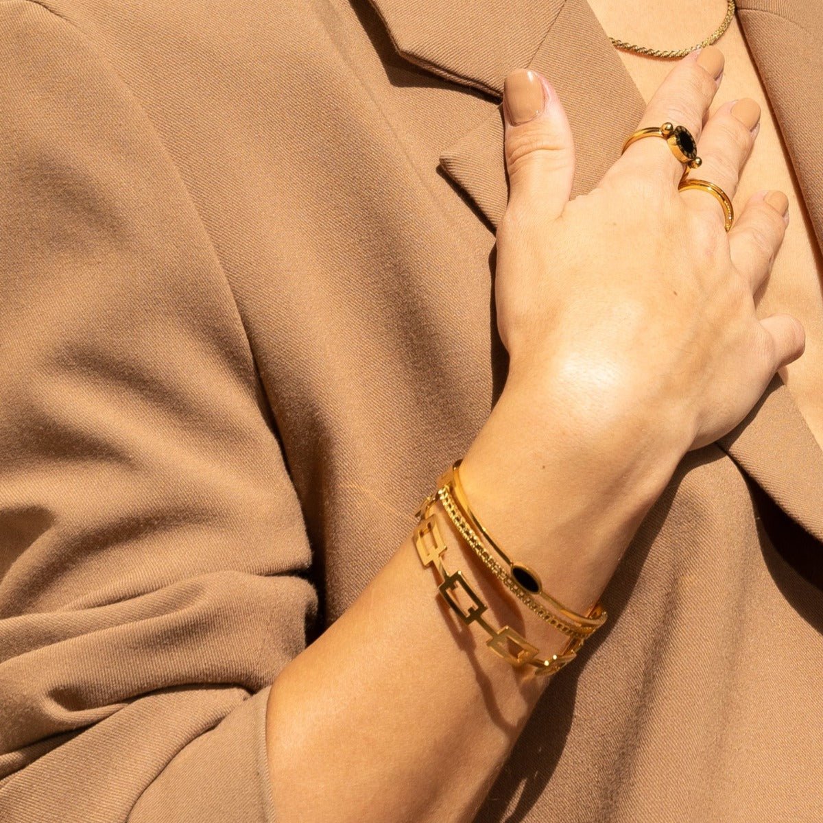 Layered Onyx Bracelet Plated in 18k Gold