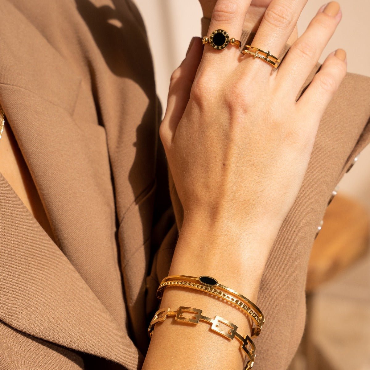 Layered Onyx Bracelet Plated in 18k Gold
