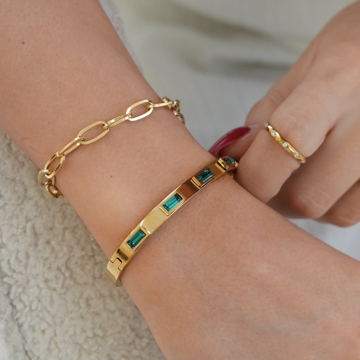 Green Navette Crystal Bracelet Plated in 18K Gold