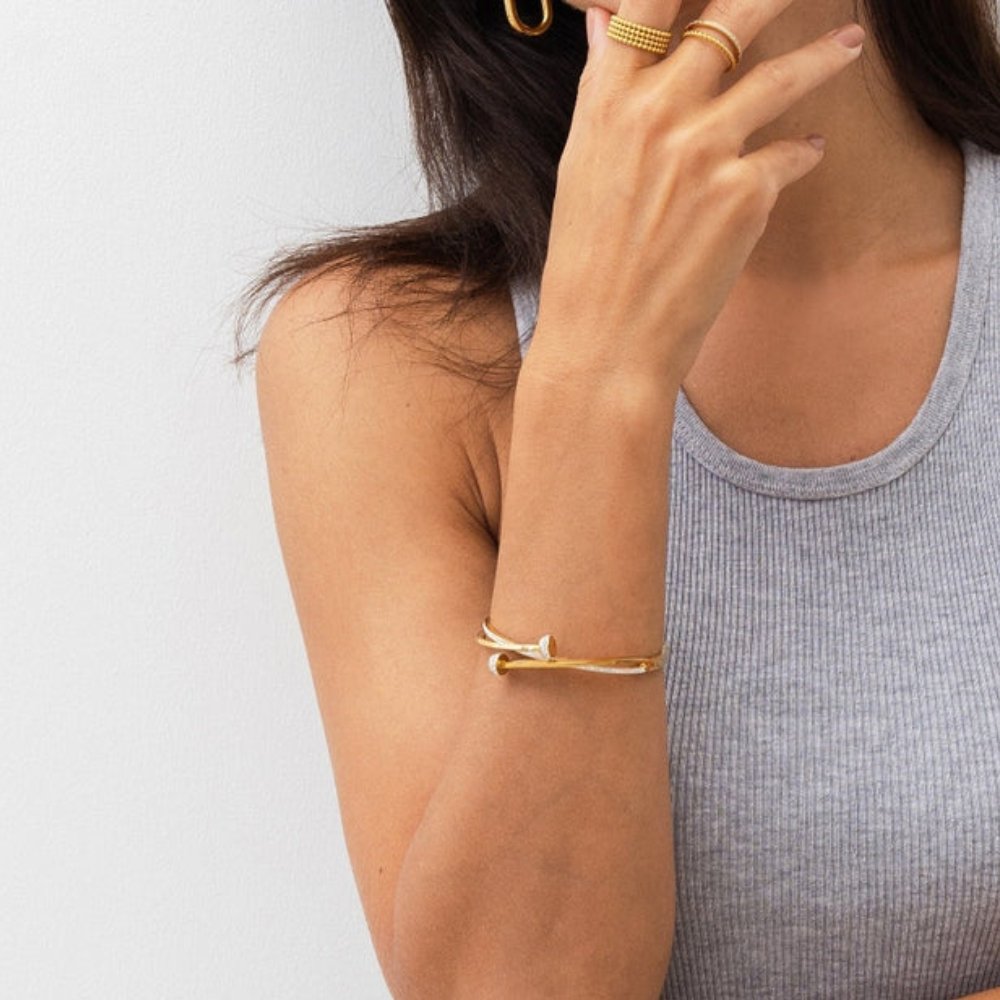Nail Bracelet with Zirconias Plated in 18K Gold