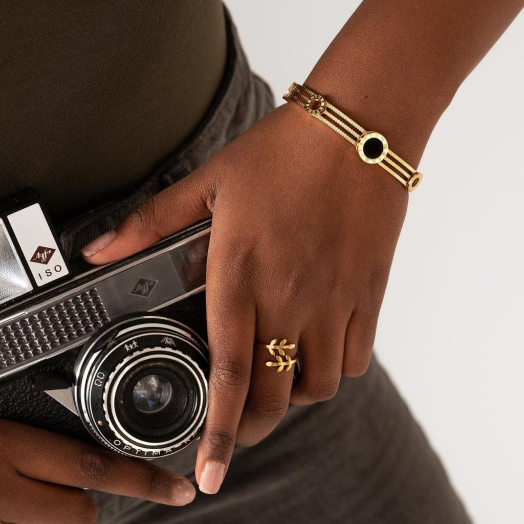 Triple Onyx Bracelet Plated in 18k Gold