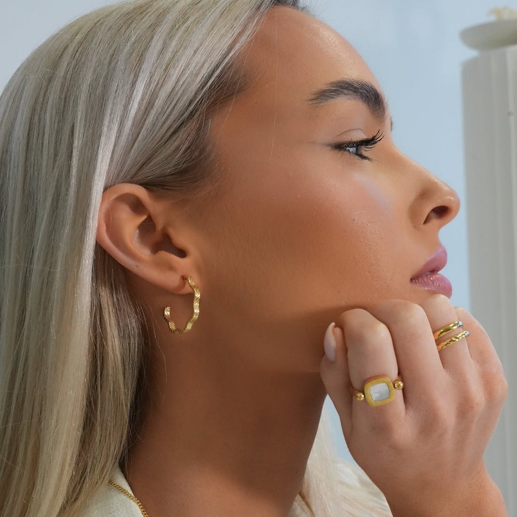 Wavy Texture Hoop Earring Plated in 18k Gold