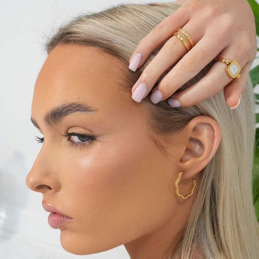 Wavy Texture Hoop Earring Plated in 18k Gold