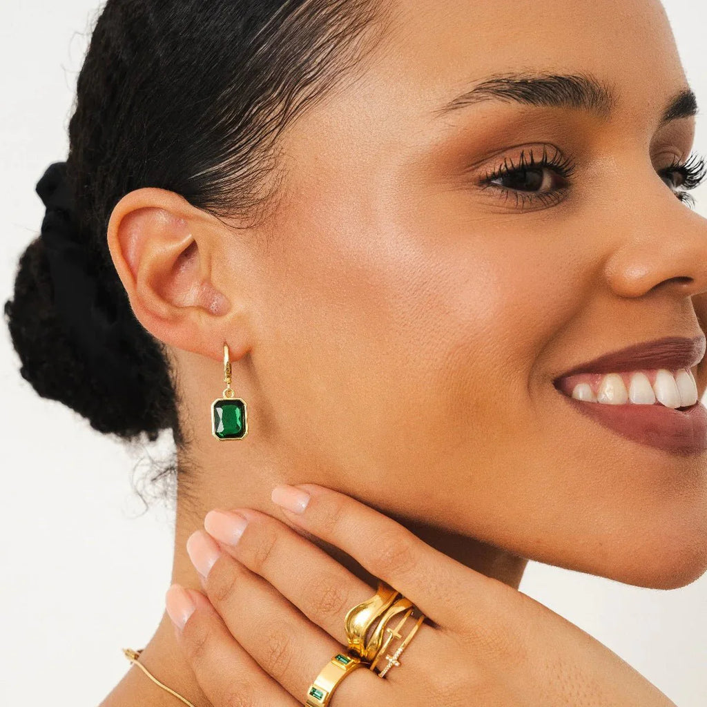 Green Crystal Hoop Earring Plated in 18k Gold