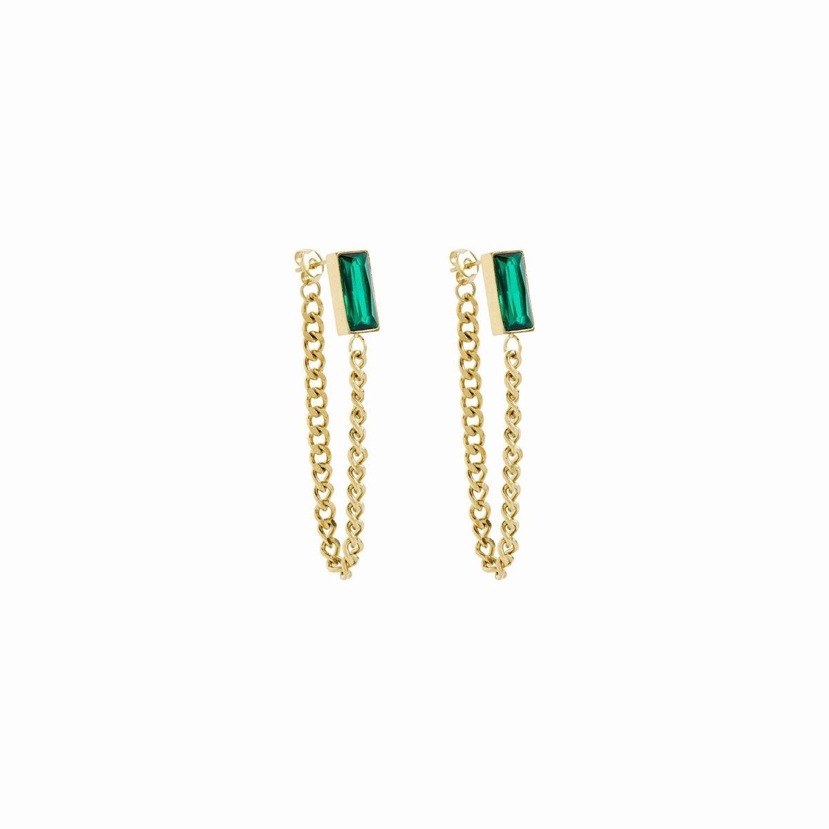 Elisabeth Chain Earrings Emerald Zirconia Gold Plated 18K