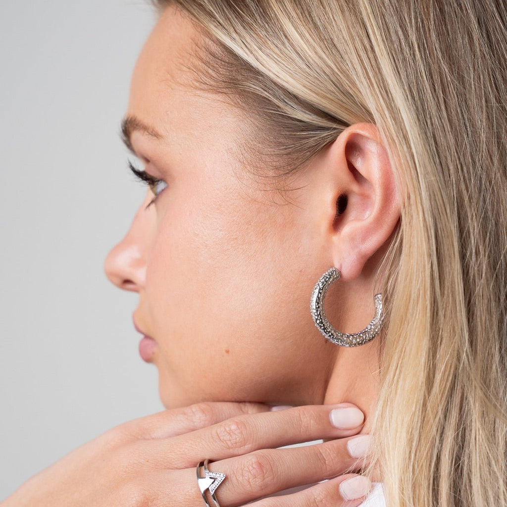 Textured Hoop Earring - Silver