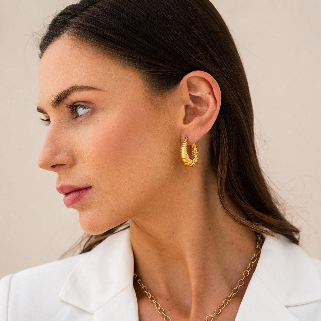 Gold Plated 18K Croissant Hoop Earring