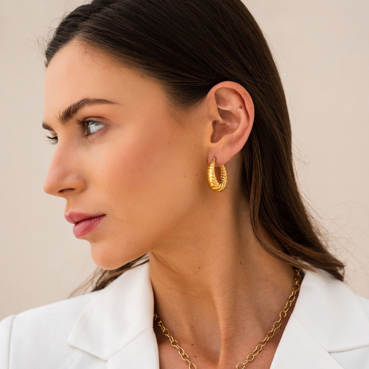 Gold Plated 18K Croissant Hoop Earring