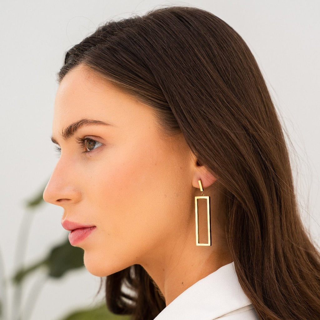Geometric Rectangular Diana Earring Plated in 18K Gold