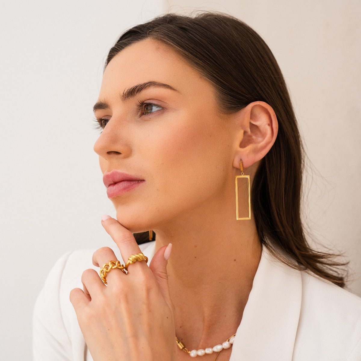 Geometric Rectangular Diana Earring Plated in 18K Gold