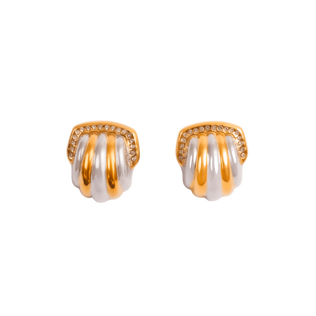 Crystal Dome Earring with Gold and Silver Mix