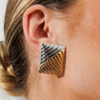 Dual Square Earring with a Mix of Gold and Silver Finishes