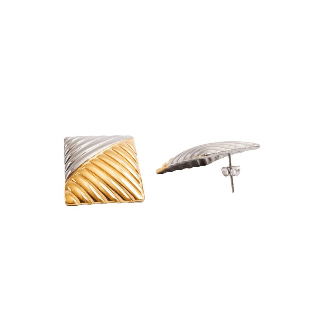 Dual Square Earring with a Mix of Gold and Silver Finishes