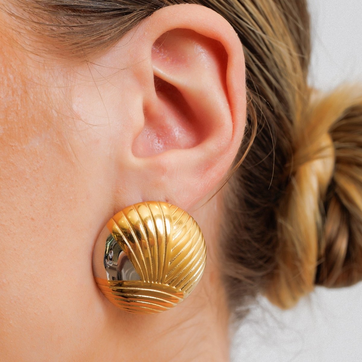 Textured Sphere Earring with Gold and Silver Mix