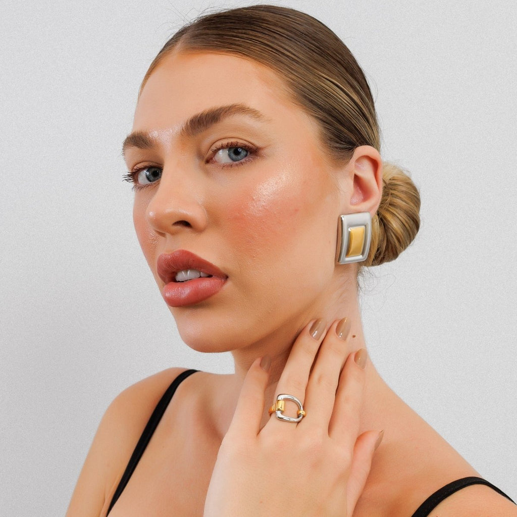 Geometric Earring with Gold and Silver Mix