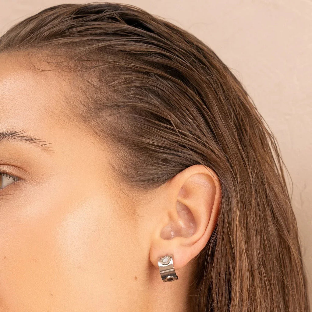 Rotating Earring Roman Numerals - Silver