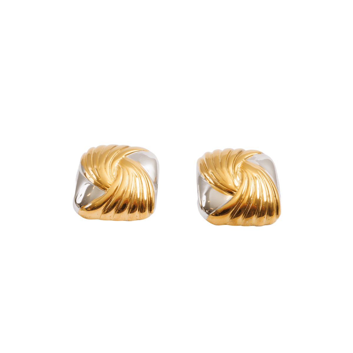 Spiral Square Earring with Gold and Silver Mix