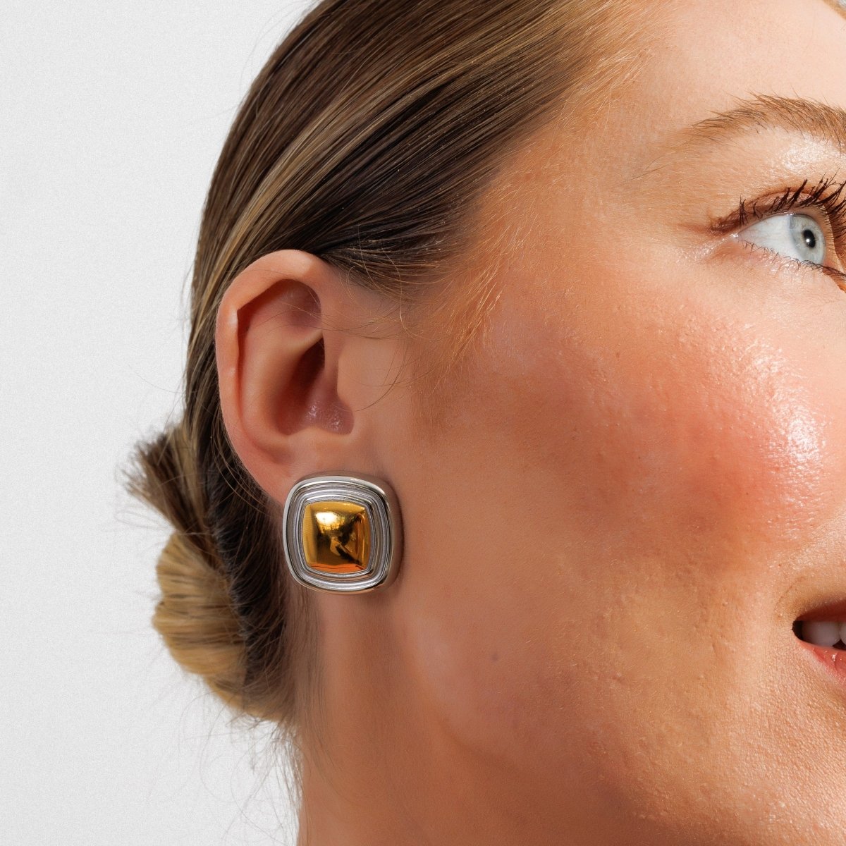 Square Lumière Earring with Gold and Silver Mix