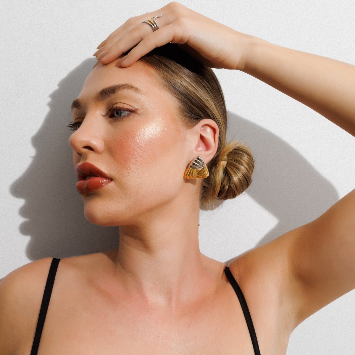Triad Shine Earring with Gold and Silver Plating Mix