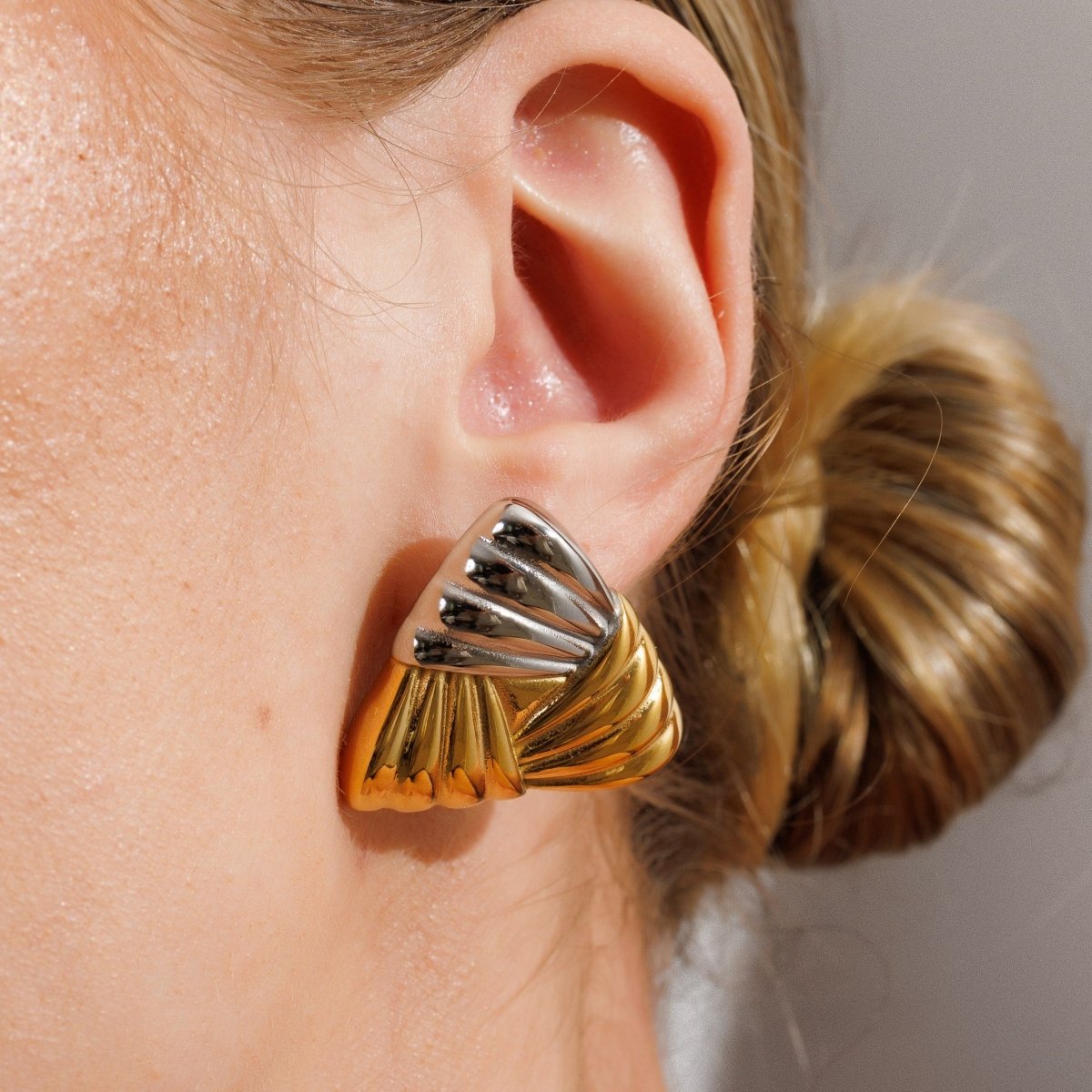 Triad Shine Earring with Gold and Silver Plating Mix