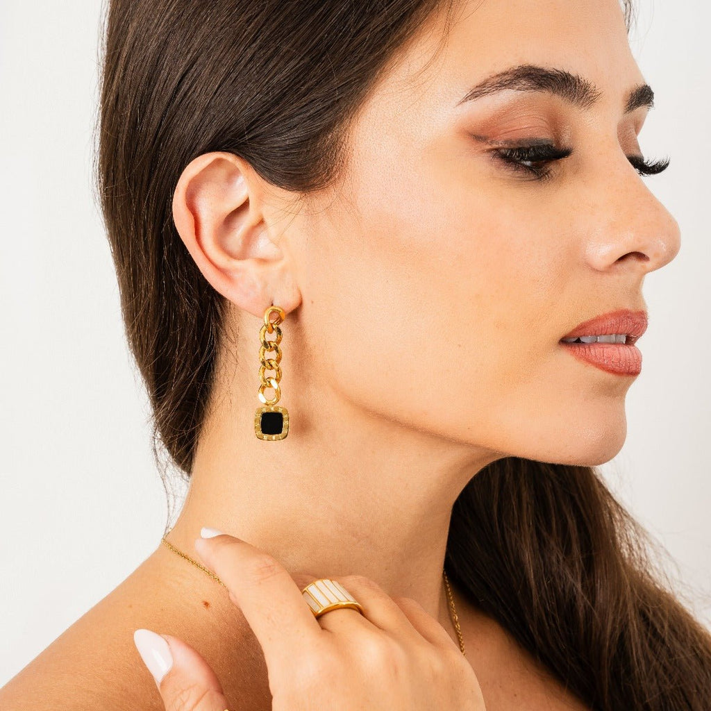 Lorenza Pendant Earrings Onyx Gold Plated 18k