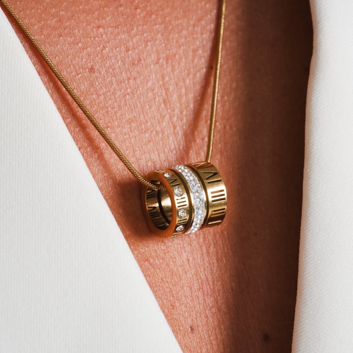 Triple Hoop Necklace with Roman Numerals Plated in 18k Gold