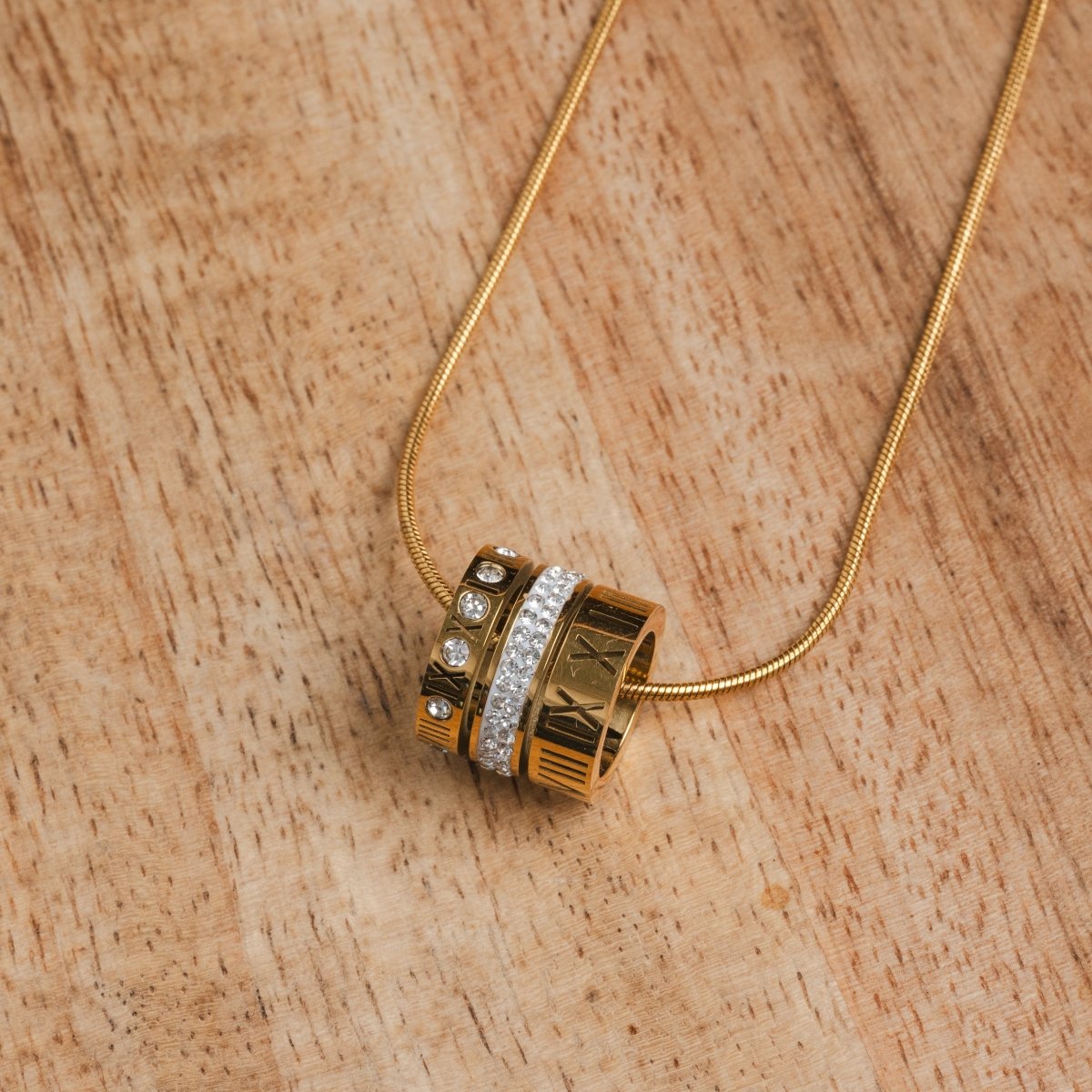 Triple Hoop Necklace with Roman Numerals Plated in 18k Gold