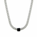 Square Onyx Stone Chain Necklace - Silver