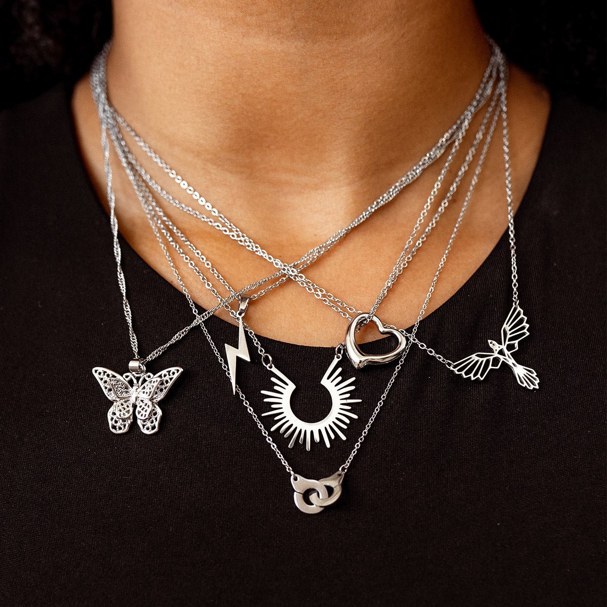 Lightning Pendant Energy Necklace - Silver