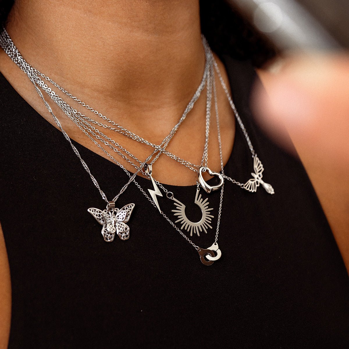Lightning Pendant Energy Necklace - Silver