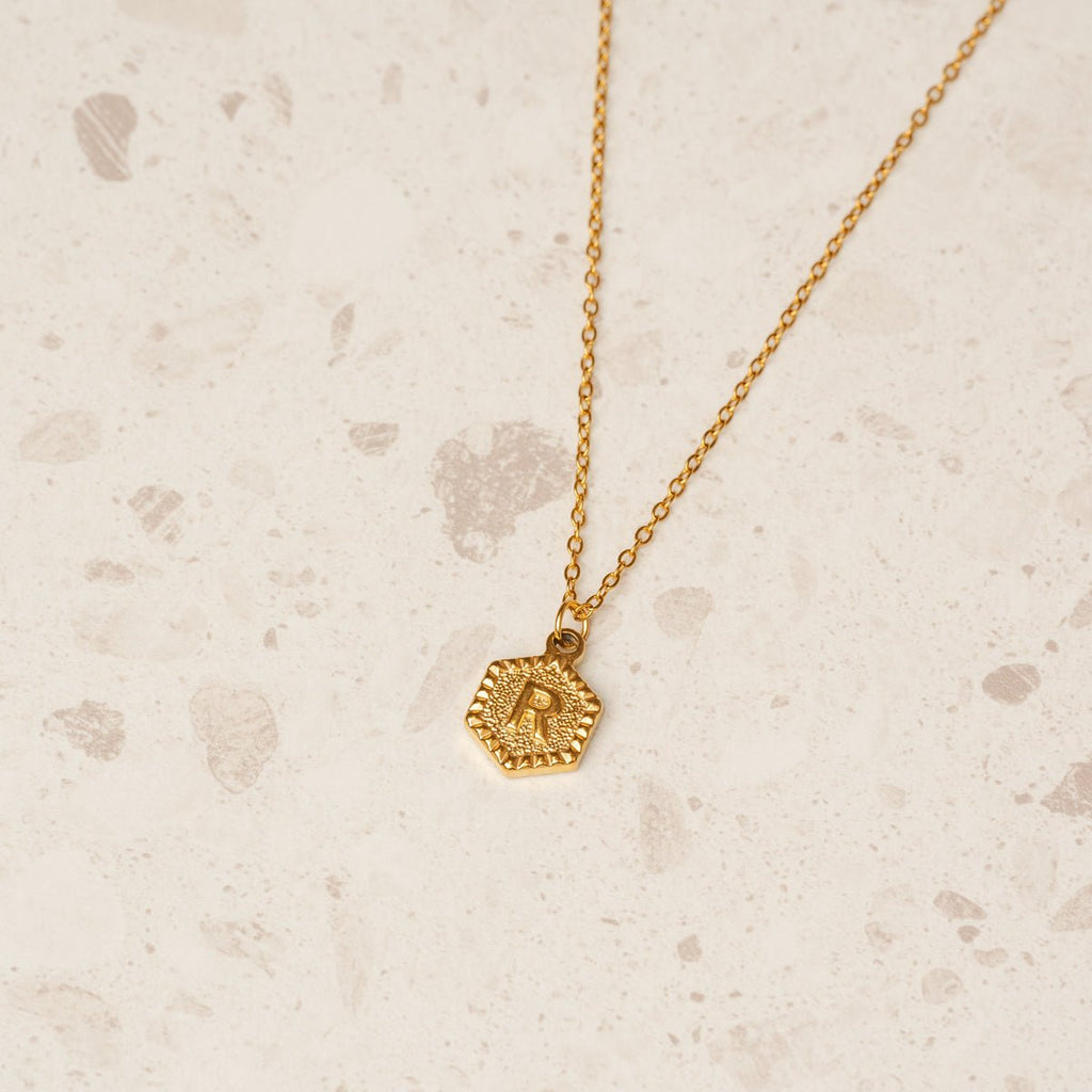 Initial Letter Necklace Hex Plated in 18K Gold