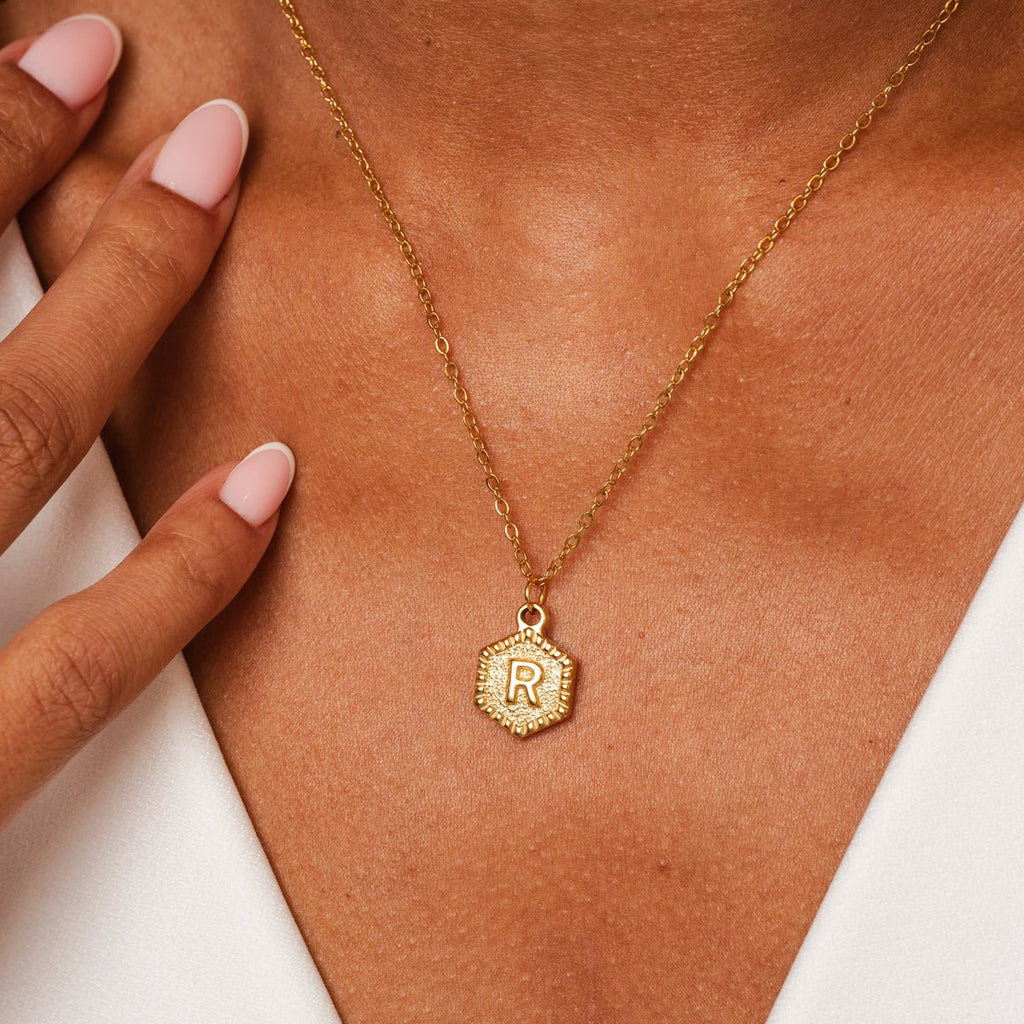 Initial Letter Necklace Hex Plated in 18K Gold