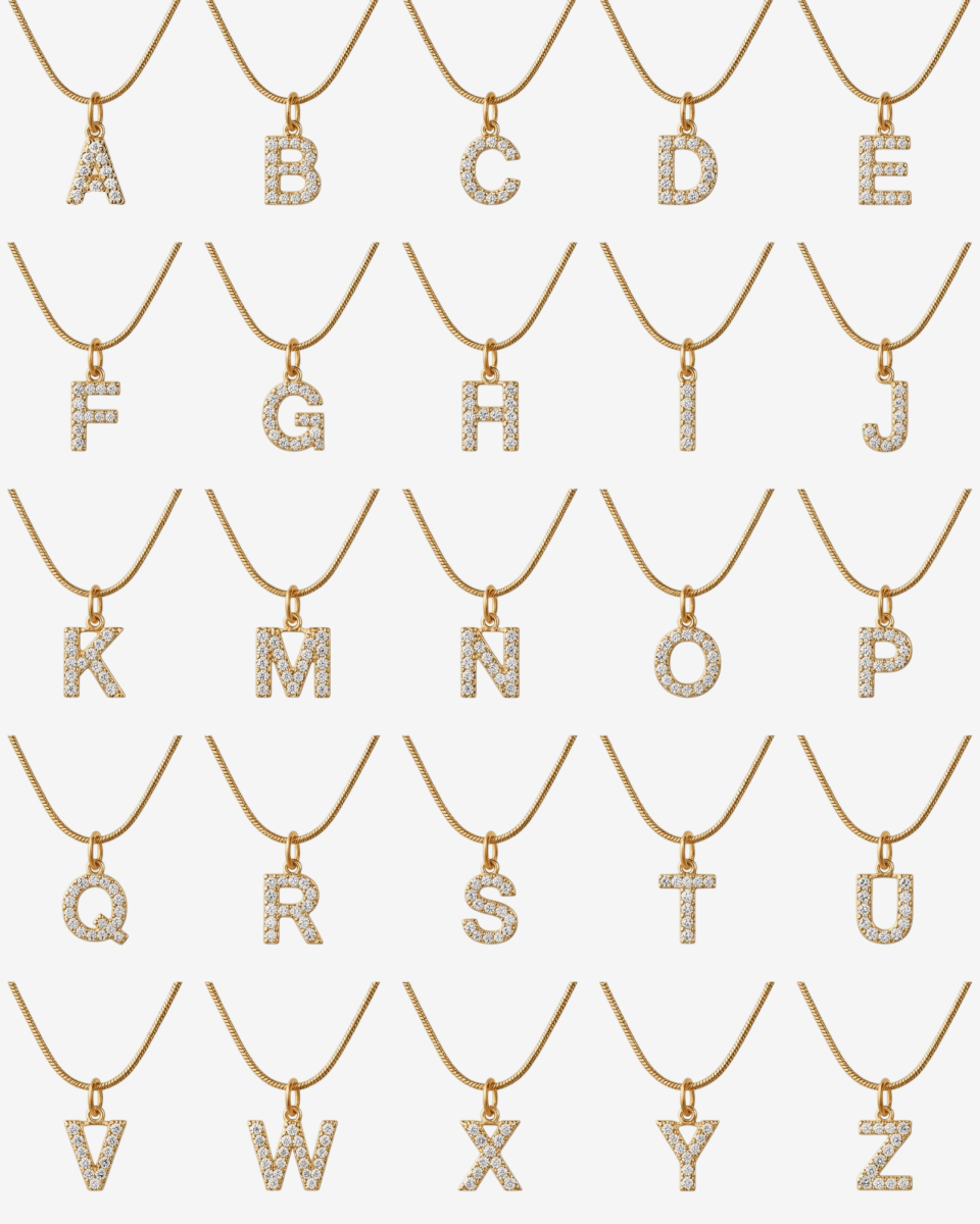 Initial Letter Necklace with Zirconia in 18K Gold Plating