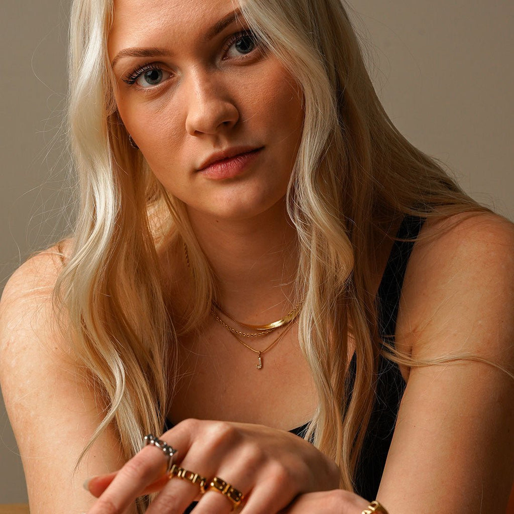 Initial Letter Necklace with Zirconia in 18K Gold Plating