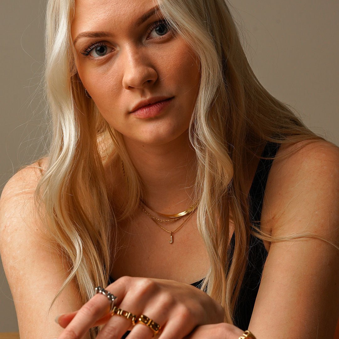 Initial Letter Necklace with Zirconia in 18K Gold Plating