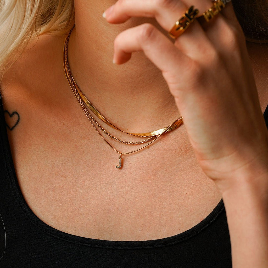 Initial Letter Necklace with Zirconia in 18K Gold Plating