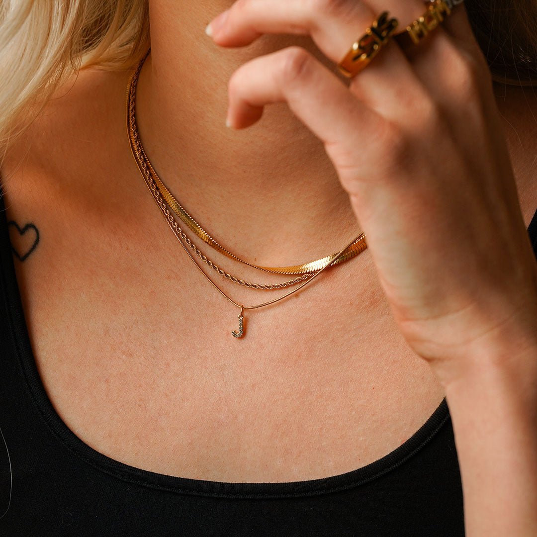 Initial Letter Necklace with Zirconia in 18K Gold Plating