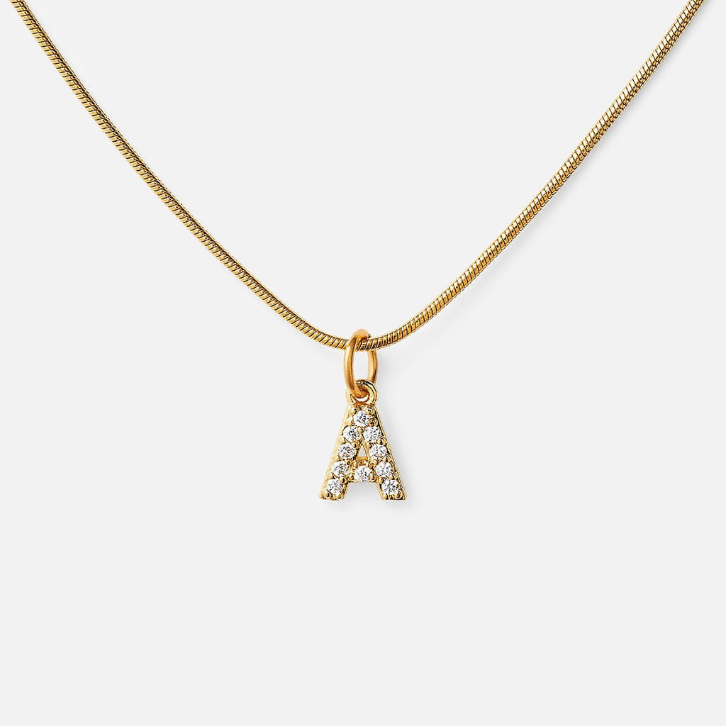 Initial Letter Necklace with Zirconia in 18K Gold Plating
