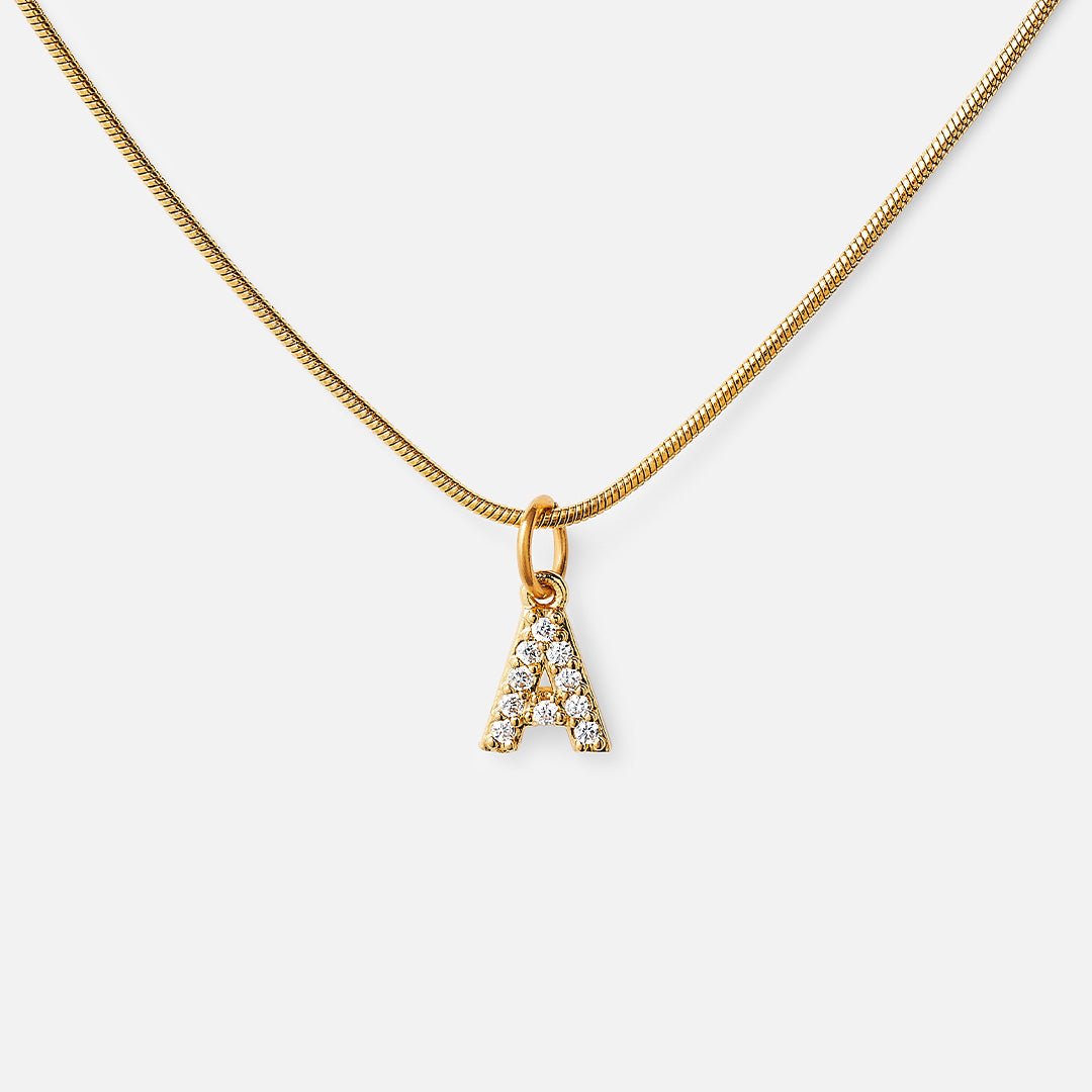 Initial Letter Necklace with Zirconia in 18K Gold Plating
