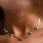 Aqua Stone Mesh Necklace Gold Plated in 18K