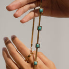 Aqua Stone Mesh Necklace Gold Plated in 18K